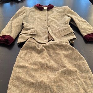 Ralph Lauren Vintage Green and Burgundy Blazer and Skirt Set
